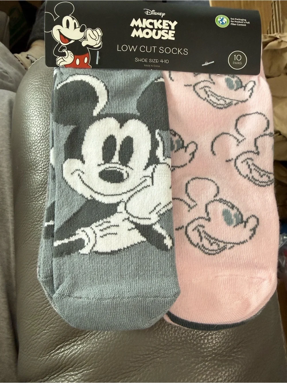 Disney Mickey Mouse Low Cut Socks - Gray & Pink. 10 pair
